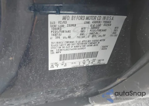 2003 Ford Escape Xlt z USA, uszkodzony, nr VIN 1FMYU03163KC65831